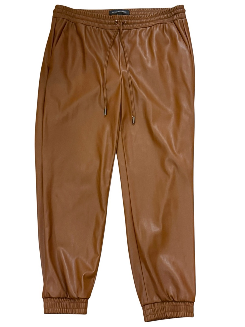 Banana Republic Petite S Faux Leather Jogger Pants Cognac Brown Vegan Leather